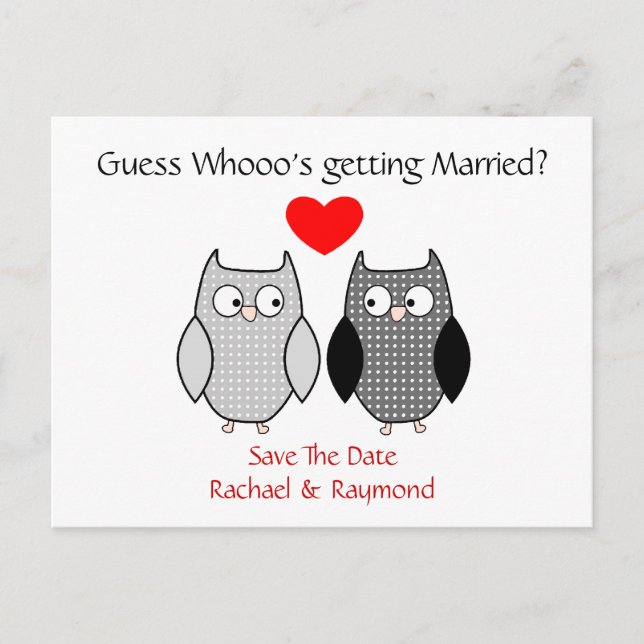Cute Owls Custom Wedding Save the Date Post Card (Front)
