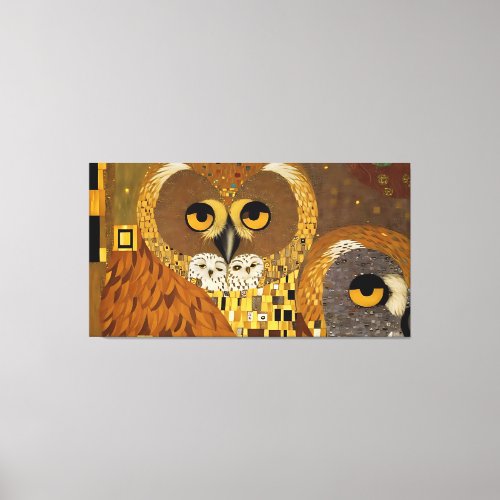 Cute Owls Digital Art Gustav Klimt Style Canvas Print
