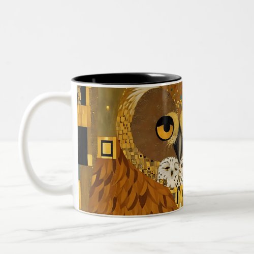 Cute Owls Digital Art Gustav Klimt Style Two_Tone Coffee Mug