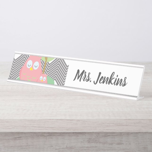 Cute Owls Elementary Teachers Desk Name Plate (Front)