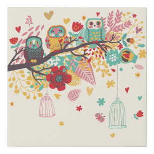 Cute Owls Faux Canvas Print