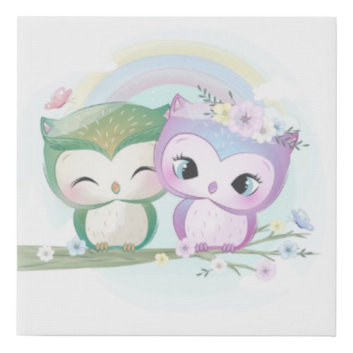 Cute Owls Faux Canvas Print