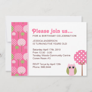 Cute Owls Girls Birthday Party Invitation