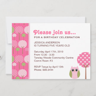 Cute Owls Girls Birthday Party Invitation