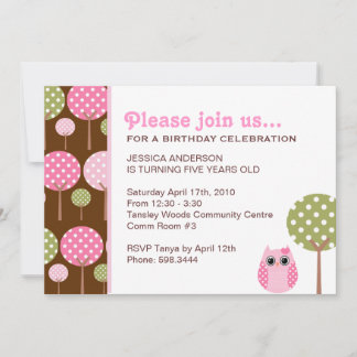 Cute Owls Girls Birthday Party Invitation