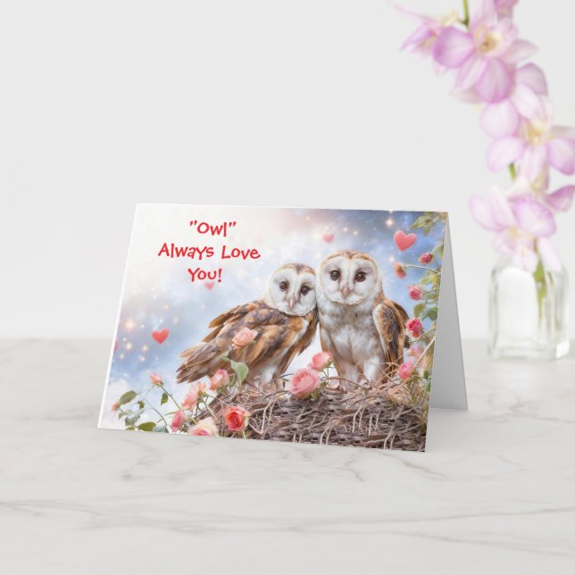 Cute Owls Happy Valentines Day Card (Orchid)