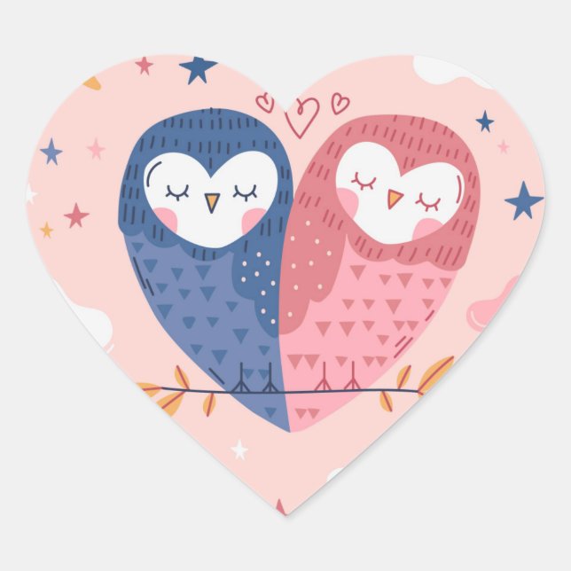 Cute Owls Heart Sticker (Front)