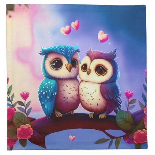 Cute Owls Hearts Valentine Inspired Artwork  Cloth Napkin
