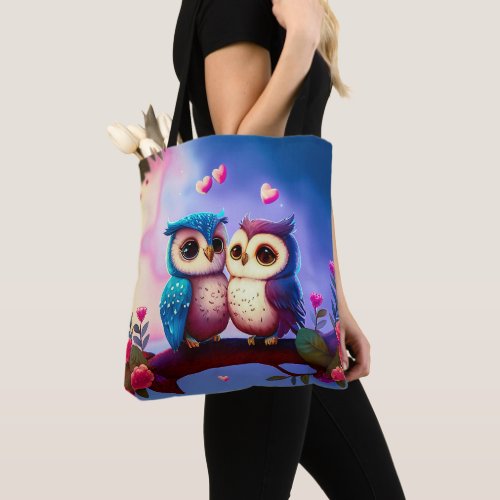 Cute Owls Hearts Valentine Inspired Artwork  Tote Bag