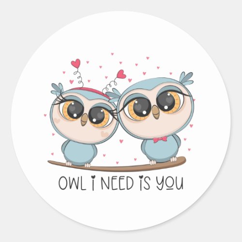 Cute Owls in Love Classic Round Sticker