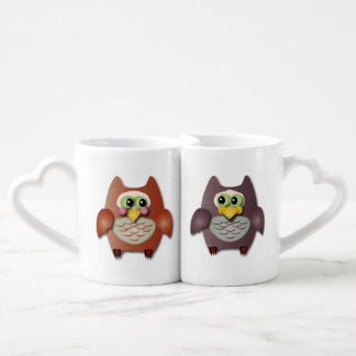 Cute owls in love coffee mug set