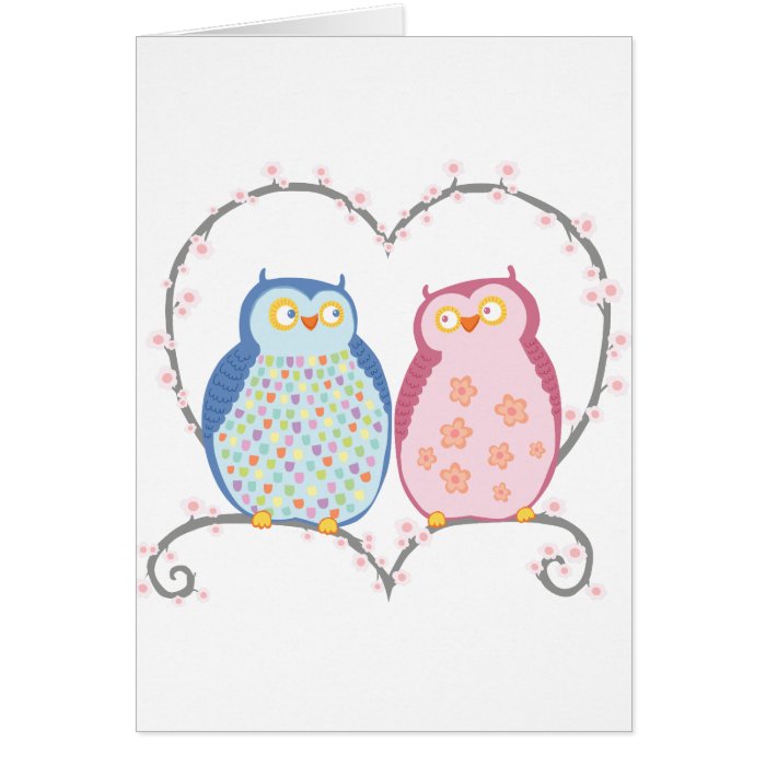 Cute Owls in Love Heart Pink Blue Clipart Greeting Cards