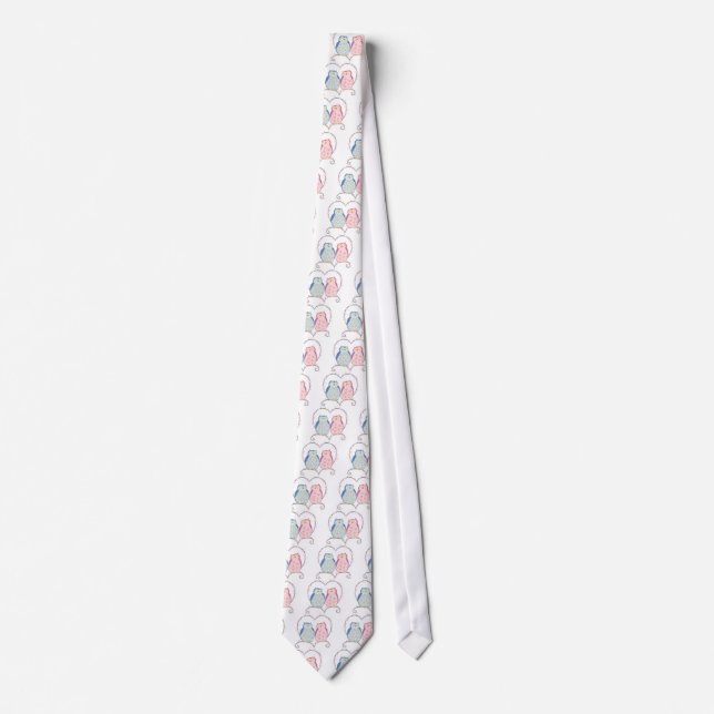 Cute Owls in Love Heart Pink Blue Clipart Neck Tie (Front)