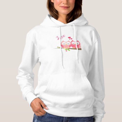 Cute Owls in Love on Branch with Hearts Hoodie