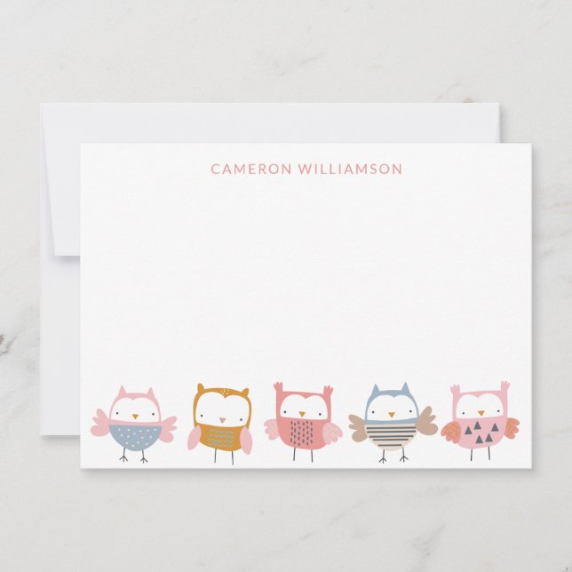 Cute Owls in Pink Personalized Stationery   Thank You Card (Front)