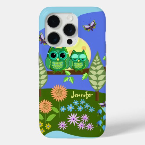 Cute Owls in Summer land  custom Name iPhone 15 Pro Case