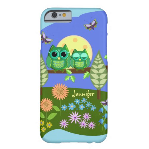 Cute Owls in Summer land  custom Name Barely There iPhone 6 Case