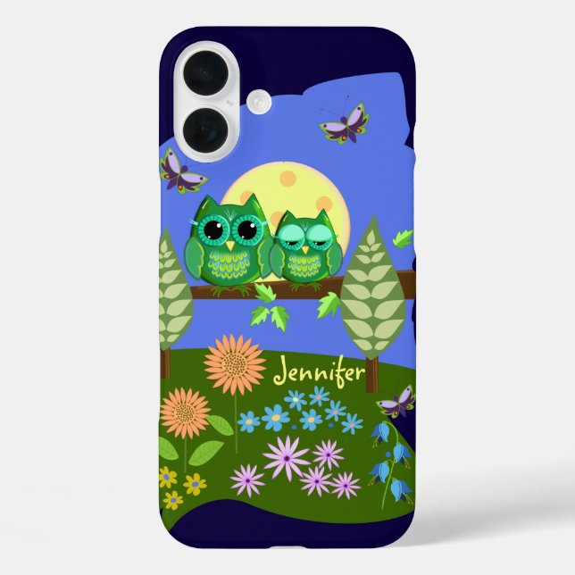 Cute Owls in Summer land & custom Name Case-Mate iPhone Case (Back)