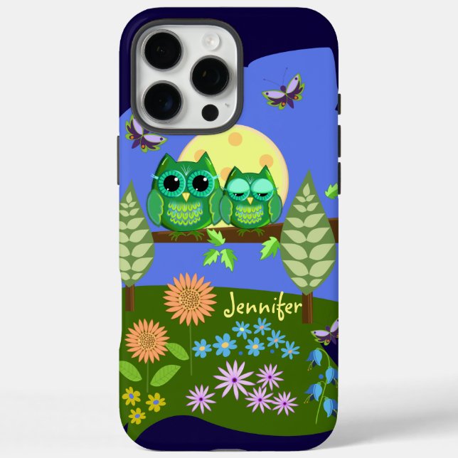 Cute Owls in Summer land & custom Name Case-Mate iPhone Case (Back)