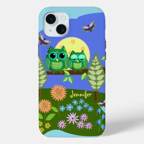 Cute Owls in Summer land  custom Name iPhone 15 Plus Case