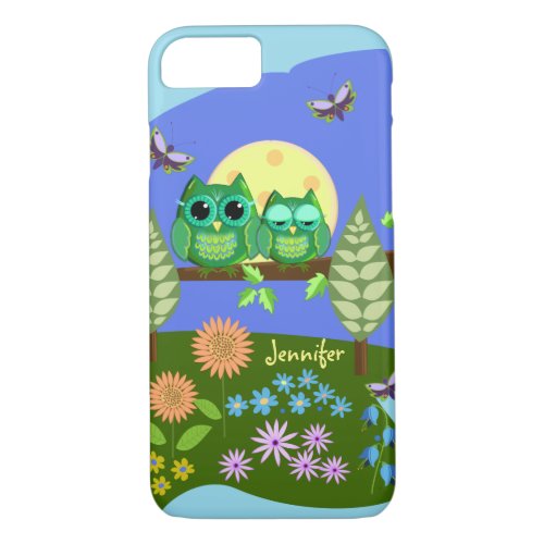 Cute Owls in Summer land  custom Name iPhone 87 Case