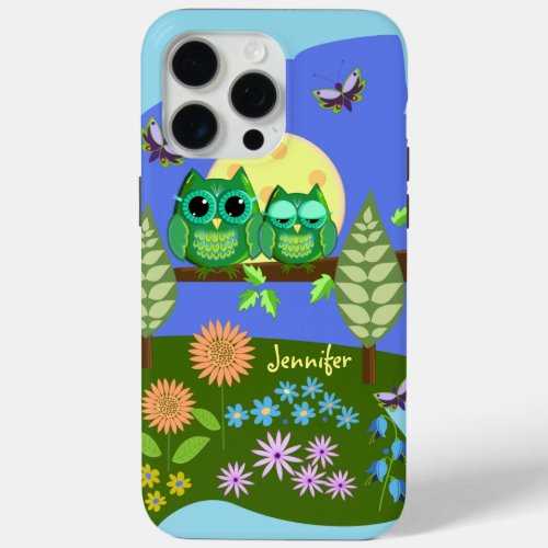 Cute Owls in Summer land  custom Name iPhone 15 Pro Max Case