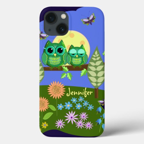 Cute Owls in Summer land  custom Name iPhone 13 Case