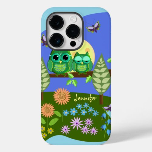 Cute Owls in Summer land  custom Name Case_Mate iPhone 14 Pro Case