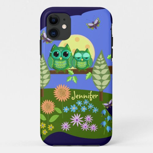 Cute Owls in Summer land  custom Name iPhone 11 Case