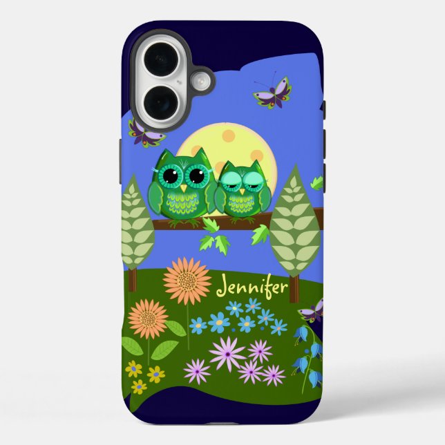 Cute Owls in Summer land & custom Name Case-Mate iPhone Case (Back)