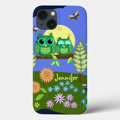 Cute Owls in Summer land  custom Name iPhone 13 Case