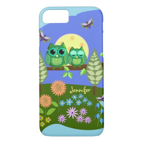 Cute Owls in Summer land  custom Name iPhone 87 Case