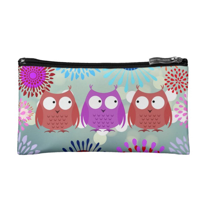 Cute Owls Looking at Each Other Flower Design Cosmetic Bags