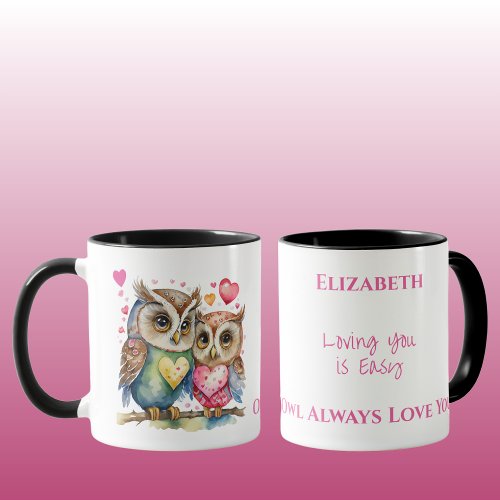 Cute owls loving you personalized name pink mug