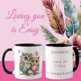 Cute owls loving you personalized name pink mug
