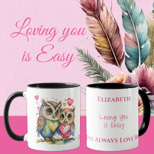 Cute owls loving you personalized name pink mug