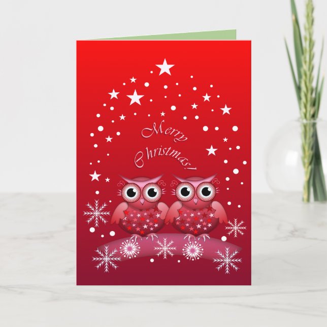 Cute Owls Merry Christmas text Card (Front)