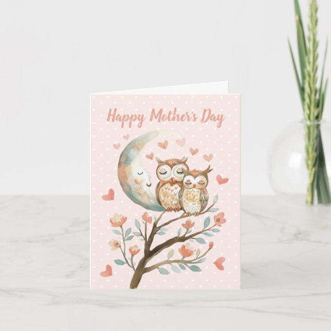 Cute Owls Mom And Baby Love Mothers Day Card (Front)