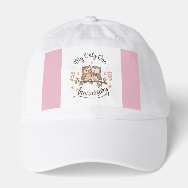 Cute Owls “My Only One” Anniversary Pink T-Shirt  Hat (Front)
