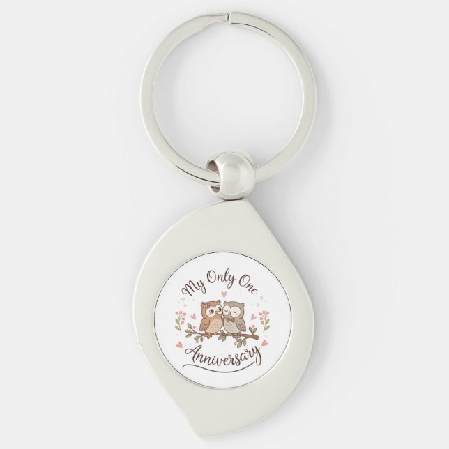 Cute Owls “My Only One” Anniversary Pink T-Shirt  Keychain (Front)