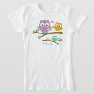 Cute Owls Name Girls Pink Purple Blue T-Shirt