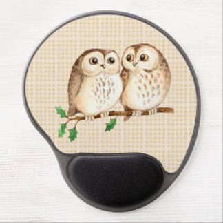 Cute owls on a branch gel mouse pad