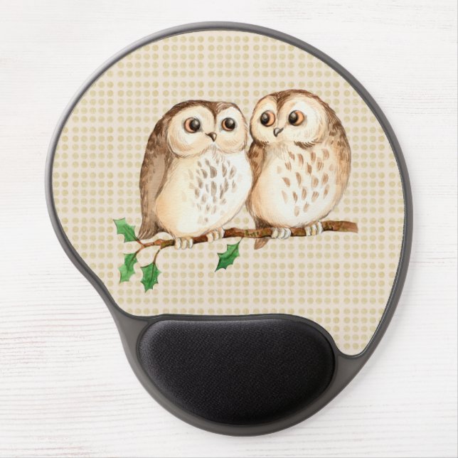 Cute owls on a branch gel mouse pad (Front)