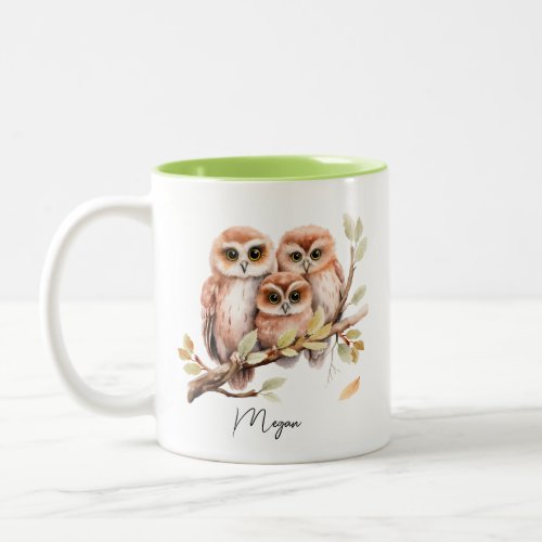Cute Owls on a Tree Branch Two_Tone Coffee Mug