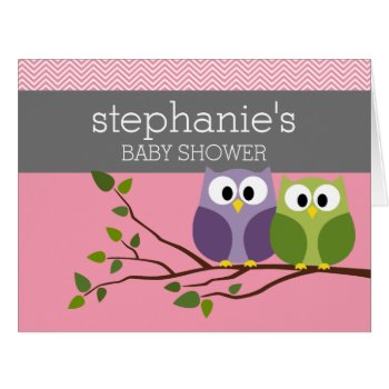 Cute Owls On Branch Baby Girl Shower Pink by MarshBaby at Zazzle