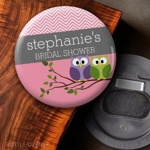 Cute Owls on Branch Baby Girl Shower Pink Bottle Opener