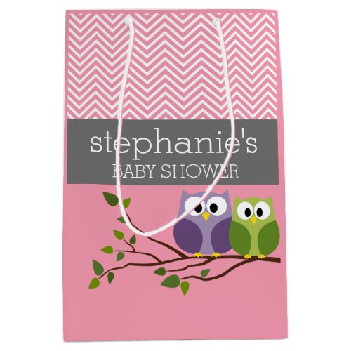 Cute Owls on Branch Baby Girl Shower Pink Medium Gift Bag