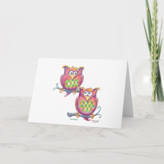 Cute Owls on branches greeting card (Front)