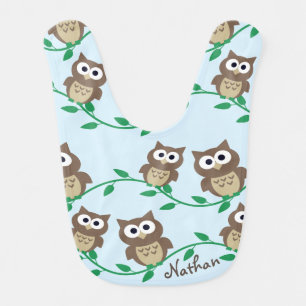Cute Owls on Branches Personalised Baby Bib