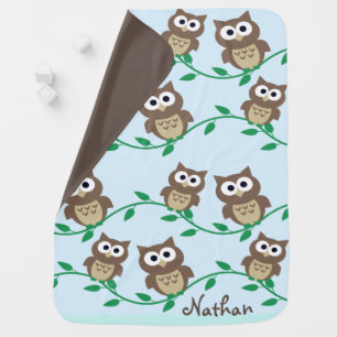 Cute Owls on Branches Personalised Baby Blanket